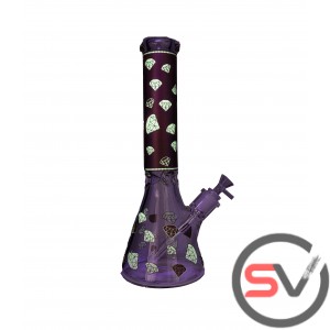 DIAMOND GLASS BEAKER With ICE CATCHER 14inch - AUBURN (GLOW IN DARK)